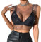 CATOR 1 pcs Top con catena per il corpo in rete con strass lucidi per donna Top corto in bikini lucido per festival in discoteca Scollo a V - Nero