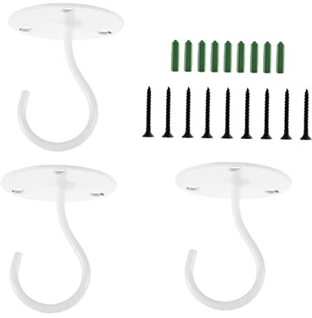 JOINPAYA Crochets De Plafond en Fer Blanc 65mm 3 Pièces Suspendre De Paniers De Fleurs Intérieur Extérieur, Fixation Murale Robuste Anti-Rouille pour Plantes, Lampes Et Décorations Suspendues