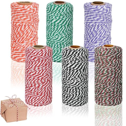 Mixed Colours Cotton Cord, 6 Rolls Parcel Cord 100 m x 2 mm, Bakers Cord, Cotton Cord Cord, Macrame Yarn, Two-Tone Cotton Thread for DIY Crafts, Baking, Gift Wrapping, Floristry