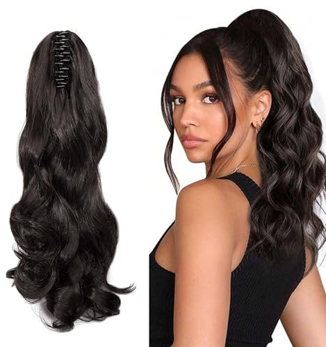 Gairyan Ponytail Extensions Gewellt 50cm Claw on Pferdeschwanz Haarteil Zopf Extension Klammer Clip in Ponytail Haarextensions Zopf Lockige Lang Synthetik Haarverlängerung für Frauen, Dunkel Braun