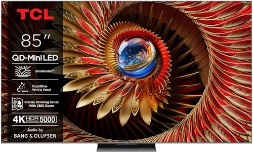 TCL 85C8K QD-Mini LED 4K Smart TV, 5000 nits HDR Premium, 144Hz, ZeroBorder, Bang & Olufsen, Google TV, Dolby Vision IQ and Atmos, Panel WHVA, Game Master
