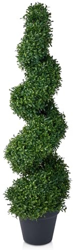 VeriNatural Artificial Plants Indoor Outdoor Spiral Topiary Tree – 90cm Tall Faux Plant with 450 Leaves in Black Pot, UV Resistant – Large Fake Green Tree for Home Garden Porch Decor, VN238