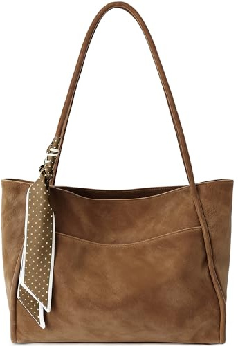 Gluckstar Shopper Tasche Damen, Große Handtasche, PU Leder Schultertasche | Elegante Tote Bag Mit Abnehmbarem Seidenschal Und Reißverschluss, Viel Platz Für Büro, Alltag, Shopping Und Reisen