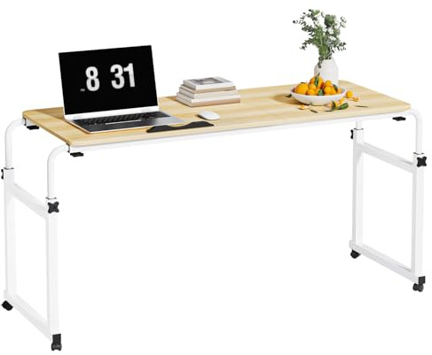 Hislaves Table de lit Mobile,Table de lit Réglable en Hauteur avec roulettes, 120 à 40 cm,Bureau Debout Chariot d'ordinateur Portable pour lit, canapé ou Bureau