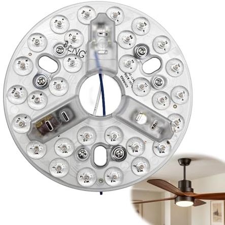 Kit LED 15W Ventilador Techo 5.3 Pulgadas Panel Redondo 3CCT Memoria | Panel LED Circular con Base Aluminio,3 Temperaturas 3000K/4200K/6500K,Repuesto Universal para Ventiladores y Lámparas 85-265V