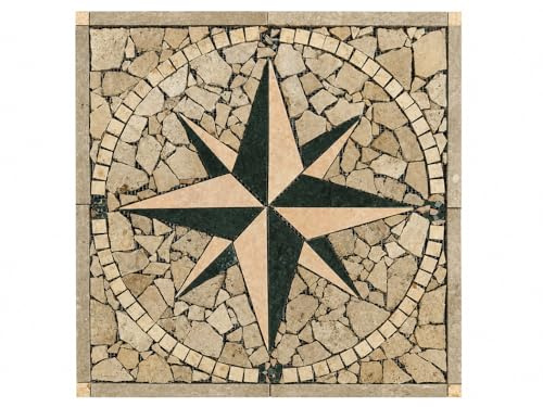 Stock Ceramiche Rosone Rosa dei Venti in Marmo e Travertino, Mosaico Fatto a Mano, Verde e Rosa, 66x66 cm, Stile Classico