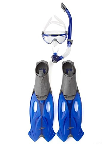 Speedo Glide Mask Snorkel and Fin Set - Grey/Blue, Size 35/36