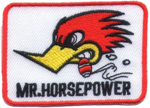 Woody Woodpecker Aufnäher 'Mr. Horspower' - 1 Stück, Rechteckig, Embroidered Patch, Rot, 7 x 5 cm