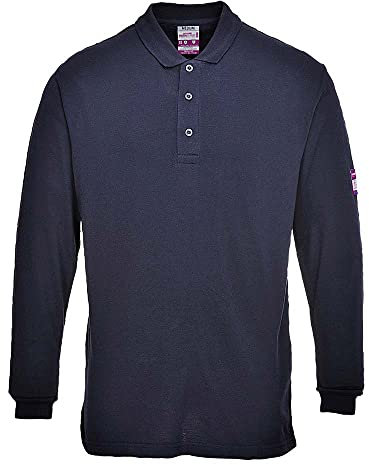 Portwest FR10 Flame Resistant Anti-Static Long Sleeve Polo Shirt Navy, X-Small
