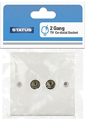 STATUS TV Aerial Socket | 2 Gang Double Coaxial TV Aerial Connector | White Plastic | S2GTVSOCB4