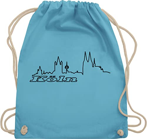 Turnbeutel Rucksack - Köln Skyline - Unisize - Hellblau - stadt koln stoffbeutel städte koeln beutel country kölle beuteltasche kölner tasche stoffsackerl bags turnsackl sportbeutel turnsack bag