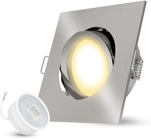 linovum LED Einbaustrahler flach 230V 4W - 36mm - Einbauspot schwenkbar eckig gebürstet inkl. LED warmweiß 2700K wechselbar
