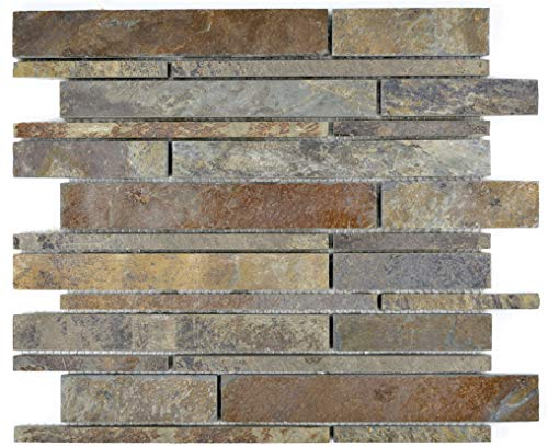 Mosaik Fliese Schiefer Naturstein rost Brick Schiefer rustik für BODEN WAND BAD WC DUSCHE KÜCHE FLIESENSPIEGEL THEKENVERKLEIDUNG BADEWANNENVERKLEIDUNG Mosaikmatte Mosaikplatte
