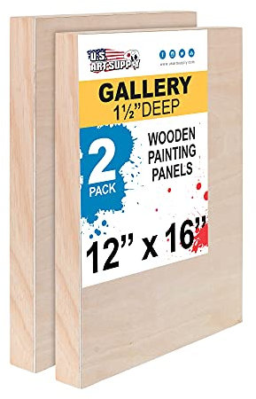 U.S. Art Supply 12 x 16 Birch Wood Paint Pouring Panel Boards, Gallery 1-1/2 Deep Cradle (Pack of 2) - Artist Depth Wooden Wall Canvases - Painting Mixed-Media Craft, Acrylic, Oil, Encaustic