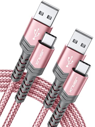 JSAUX Câble USB C Charge Rapide [Lot de 2, 2M] 3.1A Cable USB Type C Chargeur Nylon Tressé Compatible avec iPhone 16 15 Pro Max, Samsung Galaxy S25 S24 S23 Ultra A55 S22 S21 S20, Android Auto-Rose