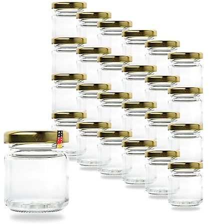 Flaschenbauer Set von 24/48/96 Mini Einmachgläser 53ml - Schraubgläser mit Gold-Twist-Off Deckel 43mm, Ideal für Marmelade, Honig, Gewürze, Konservieren & Geschenkideen - 24 Stück