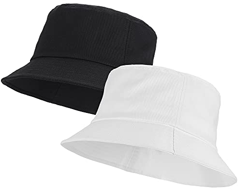 Umeepar 100% Baumwolle Fischerhut Sonnenhut Sommerhut Hut 2er-Pack for Damen Herren (DE/NL/SE/PL, Alphanumerisch, Einheitsgröße, Weiß + Schwarz)