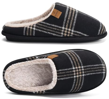 COFACE Zapatillas de Estar en Casa Hombre Tartán Invierno | Cálido Forro de Felpa Pantuflas Alta Densidad Espuma de Memoria Zapatos con Antideslizante Suela Tallas 40-49