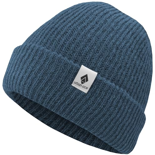 urban ace | CrewU | Beanie Mütze, Haube, für Frühling, Herbst, Winter, weich & leicht, Damen, Herren, Unisex, glatter, weicher Stoff, optimale one Size Passform, Melange Beanie (Navy)