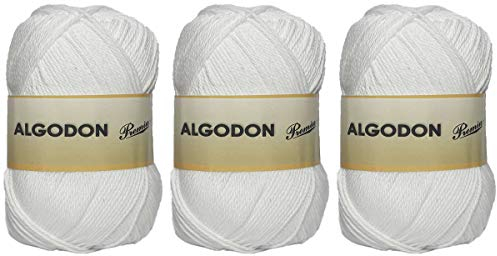 Gomitolo di Cotone Premium 100% Cotone Perfetto per Il Fai da Te e Il Lavoro a Mano (Colore Bianco 100 g, Circa 220 Metri Confezione da 3 Pezzi)