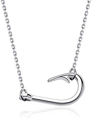 Cenwa Fish Hook Necklace - Fishing Pendant Jewelry Gift for Couple, Stainless Steel, stainless-steel