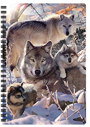 3D LiveLife A5 Notizbuch - Winterwölfe von Deluxebase. 80-seitiges 3D-Wolf-Notizbuch. Schul- oder Büromaterial mit Kunstwerken, von renommierten Künstler David Penfound lizenziert
