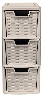 3 Drawer Medium Rattan Tower Unit - Mushroom, Single Unit - 47cm (H) x 19cm (W) x 26cm (D)