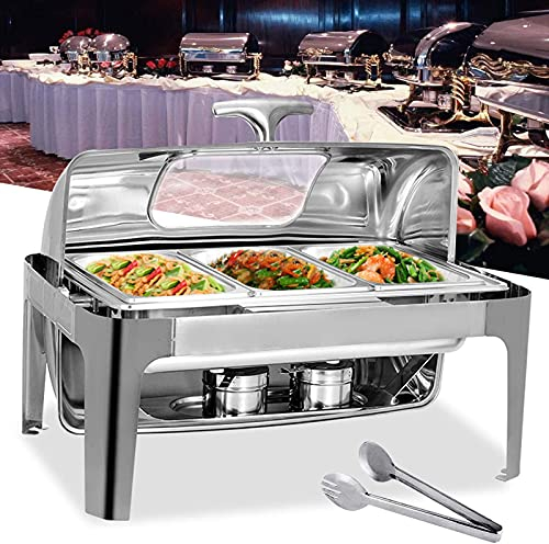 XBSXP Catering Scaldavivande, Chafing Dishes, Chafing Dishes in Acciaio Inox Servite Buffet con Coperchio a Vista, Ideale per Buffet di Nozze o Feste, 9L - Riscaldamento ad Alcool