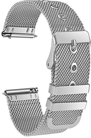 Aliwisdom Universel bracelet montre connectée 18mm 20mm 22mm watch strap, Smartwatch bracelet universelle Métal Acier inoxydable Maille Bracelets de rechange de à libération Rapide (20 mm, Argenté)