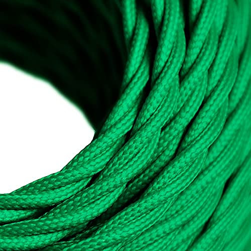 Câble textile coupé Vintage 3 crig | Câble de tissu 3x0.75 avec conducteur de terre | 5M | Câble de polyester pour lampe | Textile vert foncé plus grand | Câble de terre rétro de Oplot