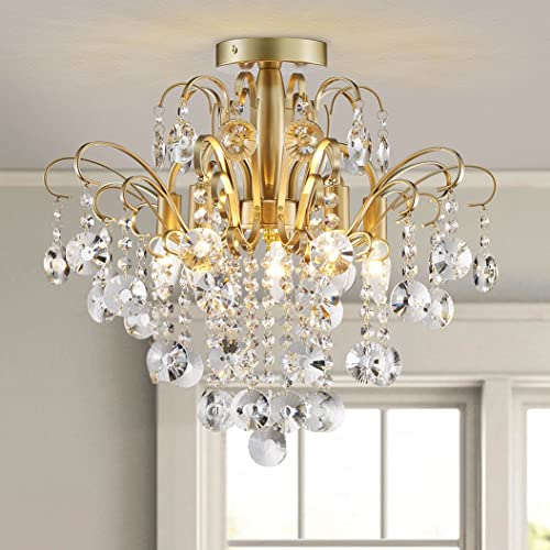 WUZUPS lustre en cristal plafonnier encastré luminaire moderne pour chambre à coucher couloir bar cuisine salle de bain, h 45 x w 50, base e14, or