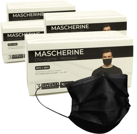 general merchandising 200 Stücke Schwarze Medizinisch Chirurgische Masken Type IIR CE-zertifizierte | OP-Masken schwarze mit verstellbarem Nasenstück