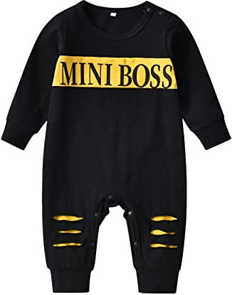 Baby Boy Rompers One Piece Jumpsuit Letter Print Long Sleeve Baby Outfits（0-3 Months） Black