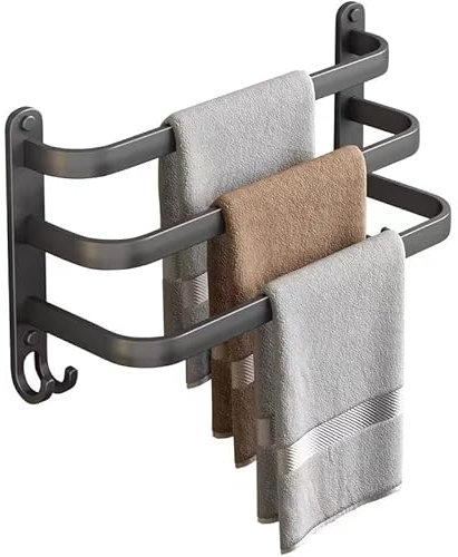 Celbon Porte-serviettes autocollant gris de 30 cm en aluminium antirouille à 3 niveaux avec crochets pour cuisine et salle de bain