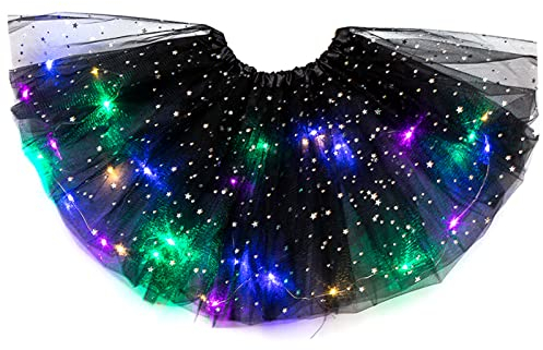 YODITI Tutu Rock für kleine Mädchen, Tutu-Rock mit Sternen und Pailletten, Tüllrock mit Lichtern, Neonfarben, leuchtend, Partykleid, Karnevalskostüm, Prinzessinnenkleidung für Kinder