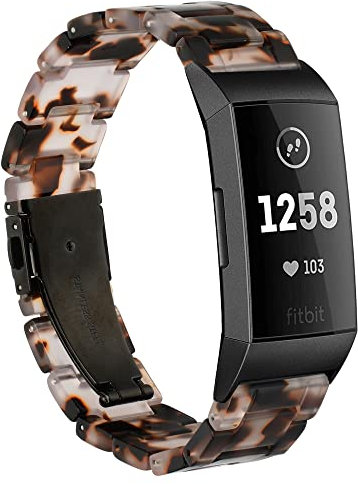 Wongeto Resin Bands Compatible for Fitbit Charge 4 / Charge 3 Bands and Charge 3 SE Band,Replacement Wrist Accessory Rose Gold Buckle Fitness Bands Straps Women Men(Tortoise Stone 1)