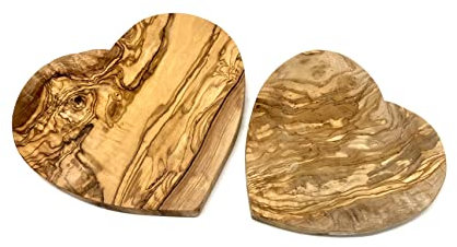D.O.M. - Piccolo tagliere per la colazione, a forma di cuore, in legno d'ulivo, larghezza 19 cm, incisione possibile (senza incisione)