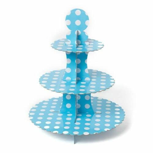 AEX Cake Stand Cardboard Cupcake Stand 3 Tier Dessert Stand Round Cupcake Holder Tower For Birthday Party Baby Shower | Blue Polka Dot