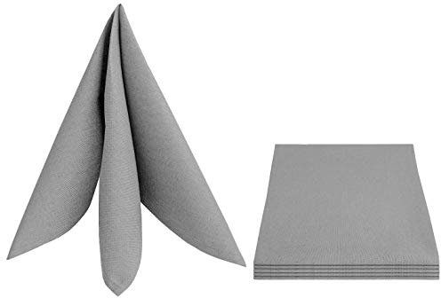 Leinen Optik Servietten 4er-Set Eckig 50 x 50 cm Hellgrau Abwaschbar Wasserabweisend Fleckschutz Pflegeleicht mit Saumrand