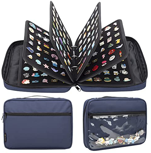 PACMAXI Emaille-Pin-Display-Seiten, Tragetasche für Nadeln, Aufbewahrung, Organizer, Reise-Brosche, Anstecknadel-Display-Tasche (Stifte Nicht im Lieferumfang enthalten), Blau mit 6 Seiten, Modern