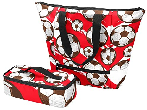 Bolsa de mano + lonchera de fútbol + bolsas de aislamiento para viajes, trabajo y escuela, multicolor, Talla Unica