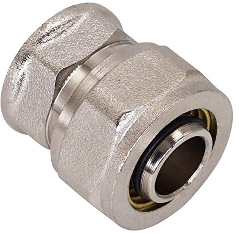SKIR'CO (1 pezzo) Raccordo per tubi 20 mm x 1/2, raccordo a compressione diritto in ottone, adattatore per tubi nichelato, filettatura femmina