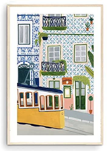 Nationcog Lissabon Portugal Kunstdruck – Europa-Reiseposter, Heimdekoration (ungerahmt) (40,6 x 61 cm)