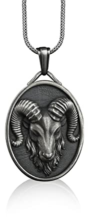 BySilverStone - Ram Head Necklace in Silver, Unique Handmade Mens Gift Jewelry