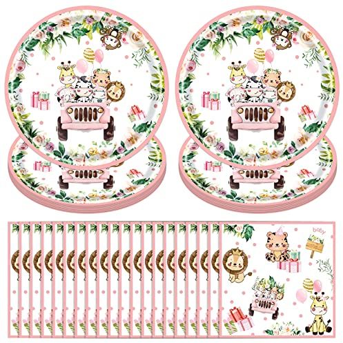 AINIUNIU Animaux de la Jungle pour 20 Invités, Vaisselle 40 Pièces Comprenant Assiettes, Serviettes, Jetables en Papier Jungle Safari Set, Décoration Anniversaire et Baby Shower Garçons Filles