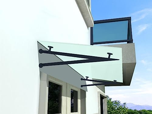 BuyLando.Shop - (Typ-7016) Glasvordach VSG Türdach Hausdach Pavillion Pergola Überdachung inkl Ral7016 Halter (V-Träger, 200x90cm Milchglas)