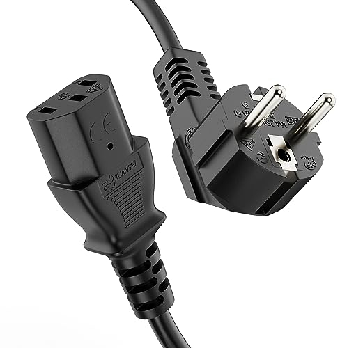 ETEC Stromkabel Kaltgerätekabel 3 Polig, 2,0m, Stecker Schutzkontakt Netzstecker auf C13 Kaltgerätekupplung Buchse, Netzteil Strom Kabel Netzkabel für PC Monitor Drucker, Schwarz
