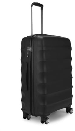 ANTLER Juno Hard Shell Medium Suitcase, Black, 68x46x28.5cm, 73-80L | Lightweight 3.6kg check-in luggage featuring colour-fast polypropylene shell, expander zip, and secure TSA combination lock