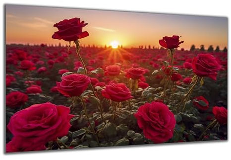 DARO Design - Wand-Bild auf 6mm HDF 84x56 cm rote Rosen Feld Sonnenuntergang - Wand-Deko Bilder Geschenk