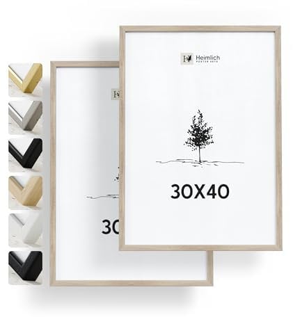 Heimlich® - Bilderrahmen - 30x40 cm, Eichenholz, 2er-Set - Großer Diplom- und Dokumentenrahmen mit Kunststoffabdeckung - Nur zur Wandmontage